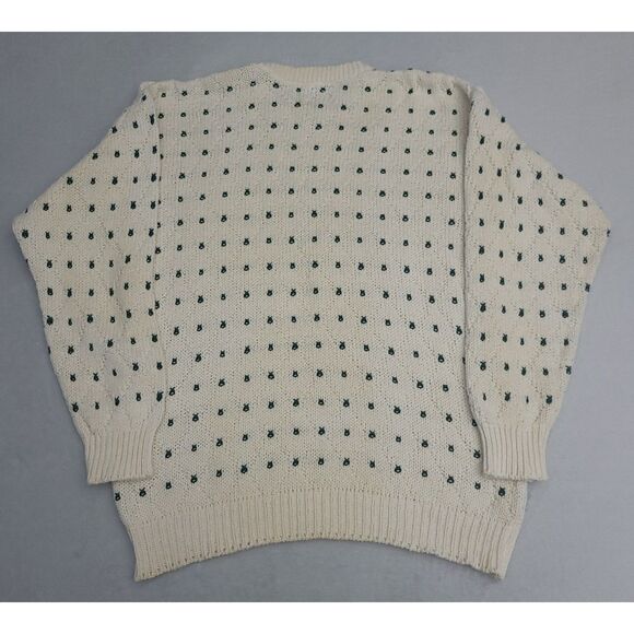 VTG Eddie Bauer Mens Outdoor Outfitter Cotton Knit Sweater M Cream Green USA - Picture 3 of 8